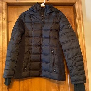 Nautica Womens Small Water Resistant Jacket Black Removable Hood Thumb Holes